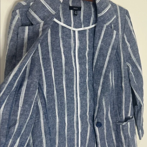 DREW Blue Linen Blend Striped Blazer Jacket Size Medium - Picture 15 of 16